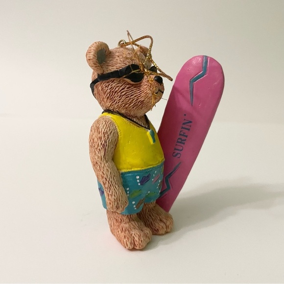 Vtg 1997 Claire’s Surfing Bear Ornament with Pink Surfboard - Picture 2 of 10